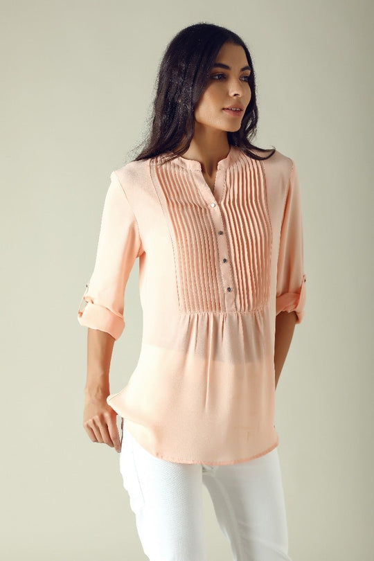 GIPSY Womens Mandarin Collar Solid Tunic