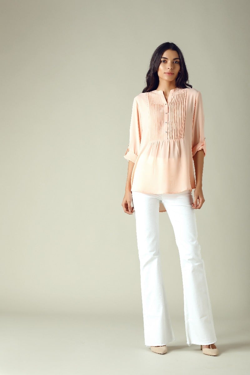 GIPSY Womens Mandarin Collar Solid Tunic