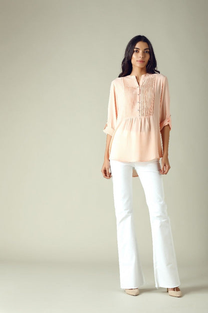 GIPSY Womens Mandarin Collar Solid Tunic