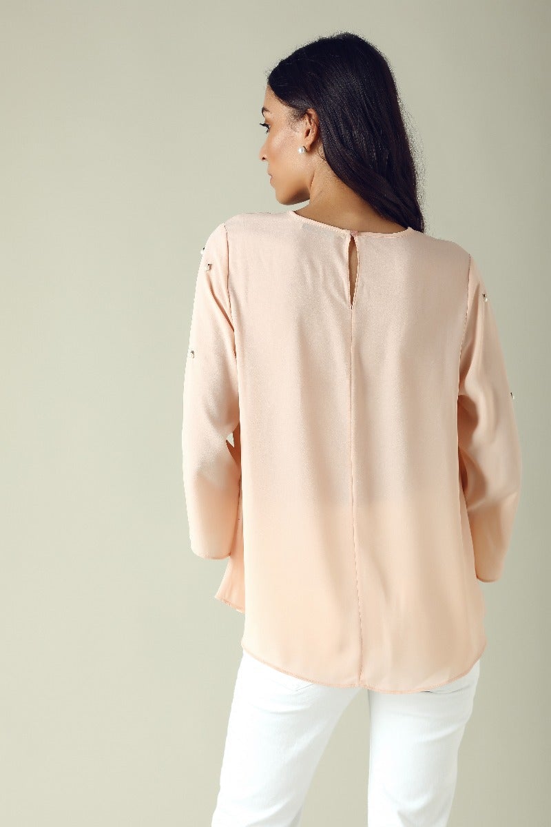 GIPSY Womens Key Hole Neck Embellished Top