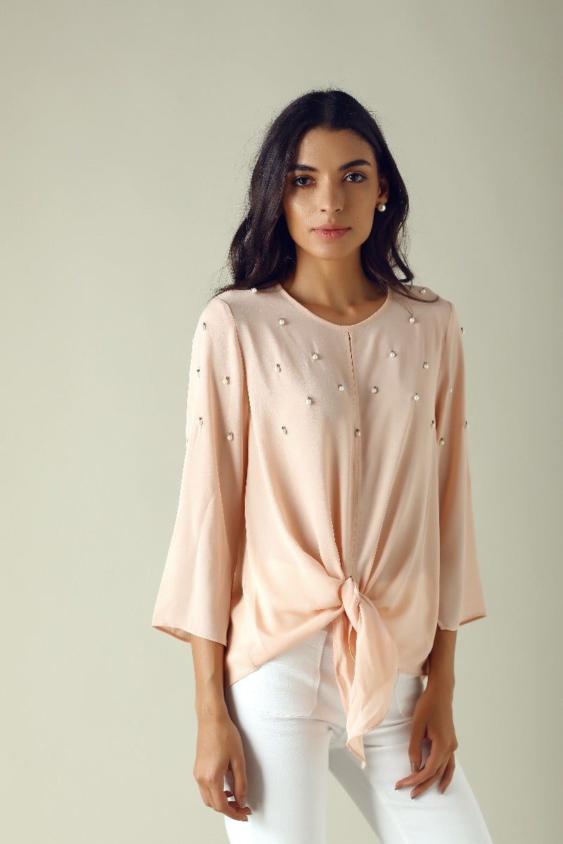 GIPSY Womens Key Hole Neck Embellished Top