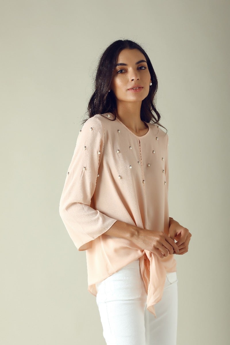 GIPSY Womens Key Hole Neck Embellished Top