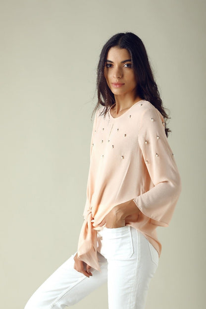 GIPSY Womens Key Hole Neck Embellished Top