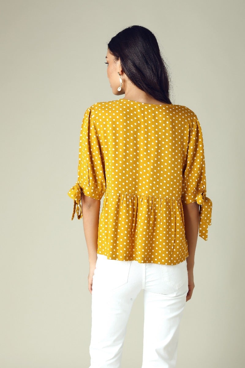 GIPSY Womens V Neck Polka Dot Top