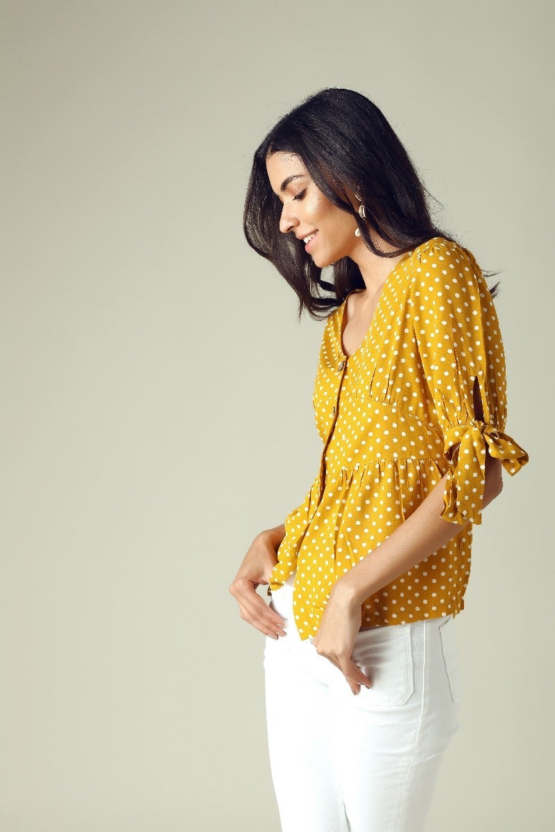 GIPSY Womens V Neck Polka Dot Top