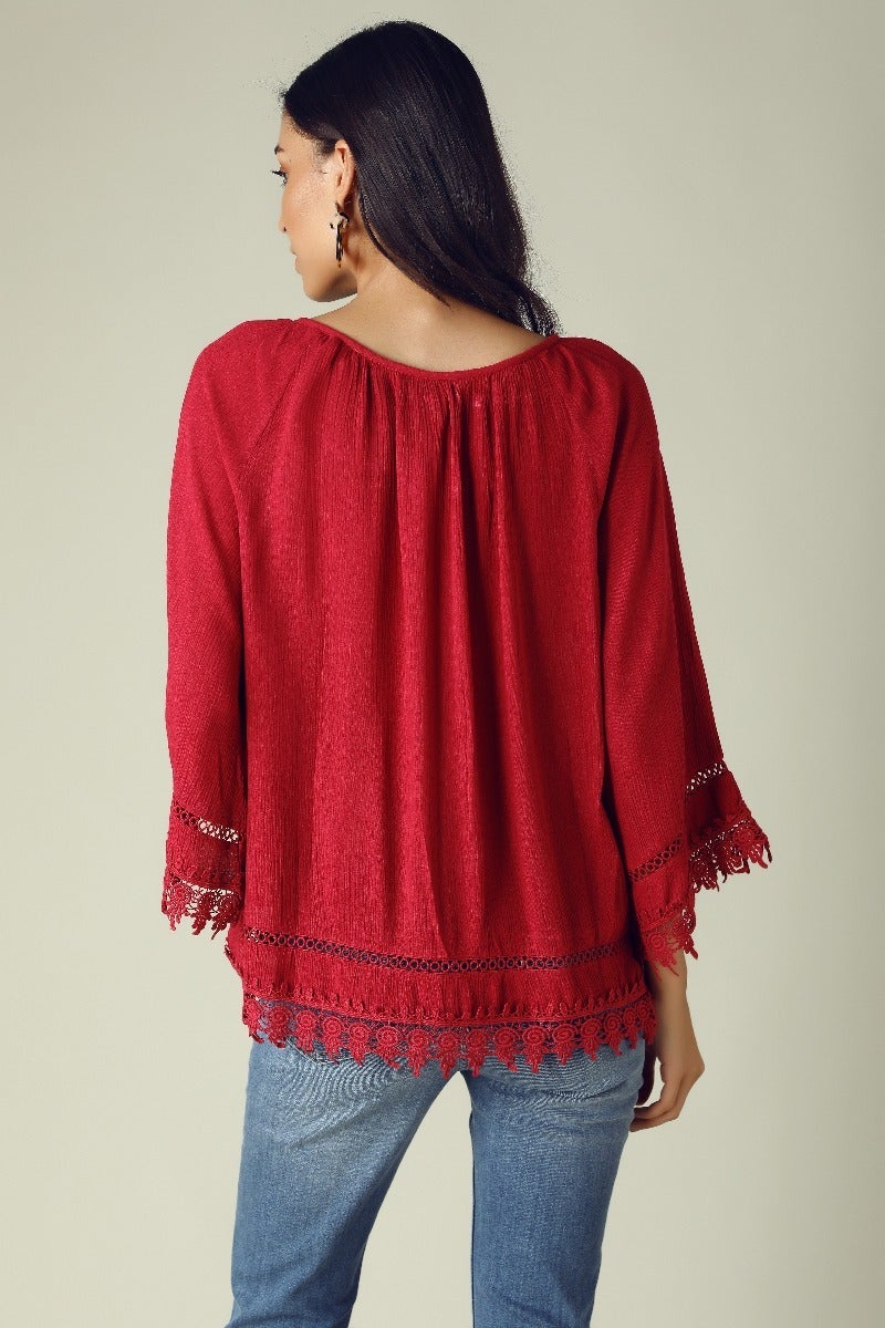 GIPSY Womens Tie Up Neck Slub Tunic