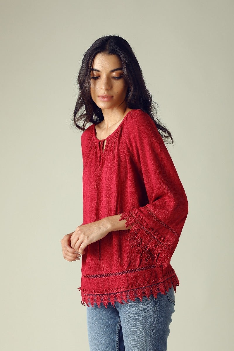 GIPSY Womens Tie Up Neck Slub Tunic
