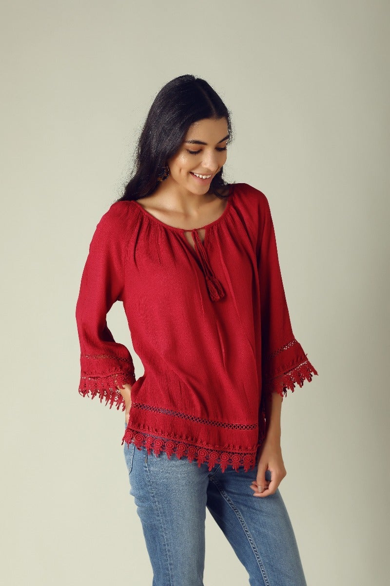 GIPSY Womens Tie Up Neck Slub Tunic