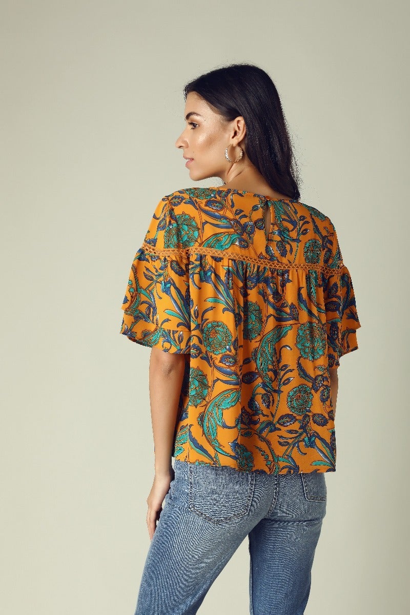 GIPSY Womens Round Neck Printed Top