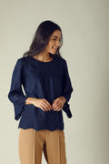 Gipsy Navy Round Neck Embroidery Eyelet Tunic