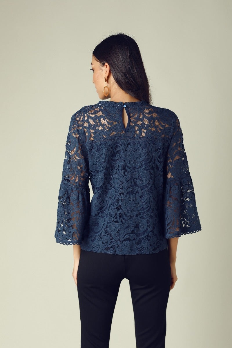 GIPSY Womens Ruffled Neck Lace Yoke Top