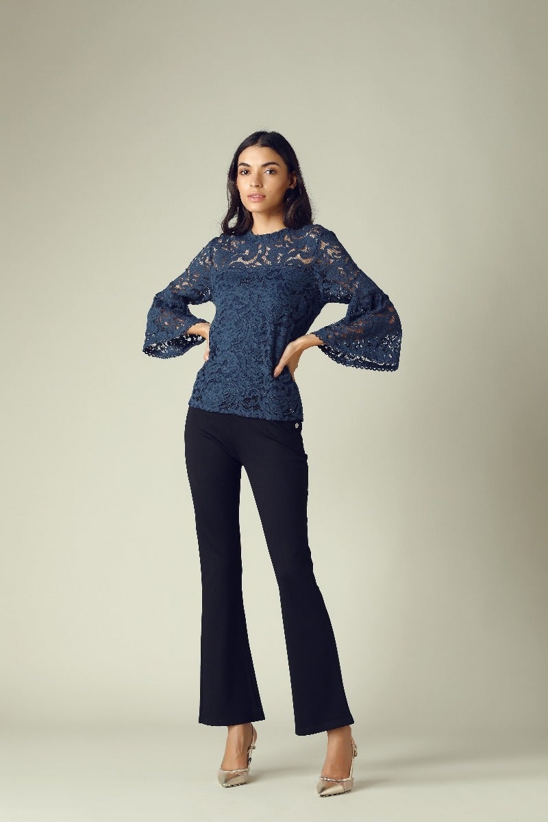 GIPSY Womens Ruffled Neck Lace Yoke Top