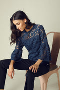 GIPSY Womens Ruffled Neck Lace Yoke Top