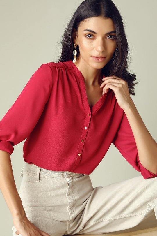 GIPSY Womens Mandarin Collar Solid Tunic