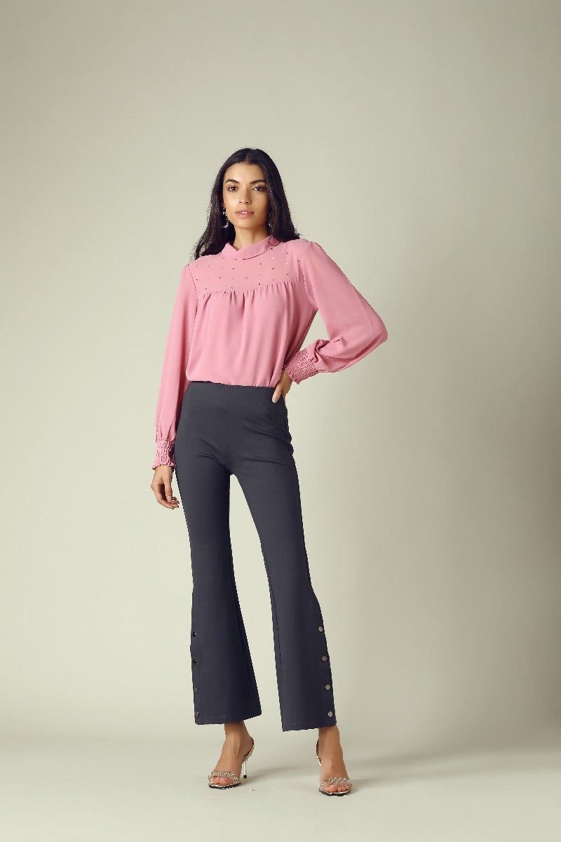 GIPSY Womens High Neck Embellished Top