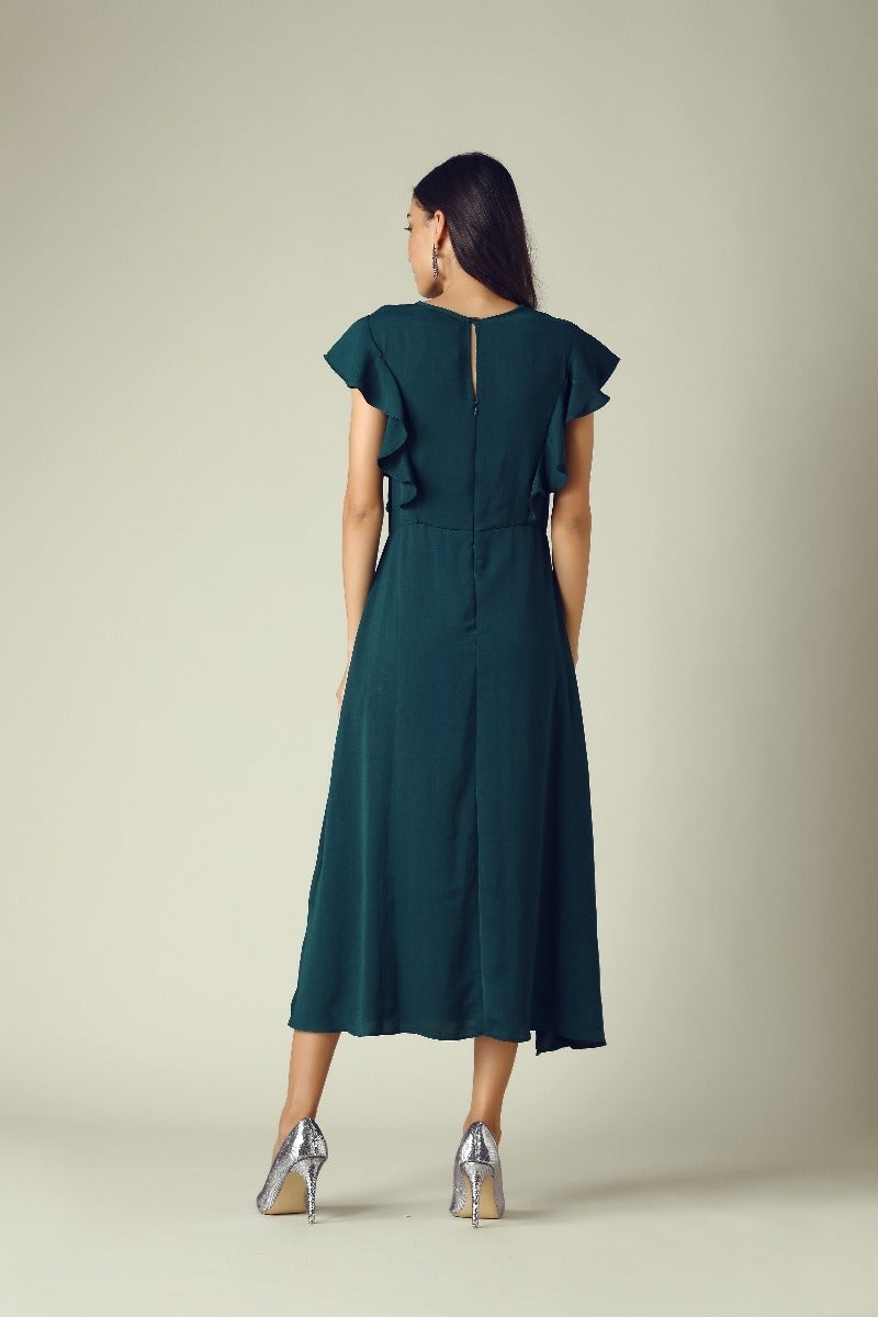 GIPSY Womens Round Neck Slub Midi Dress