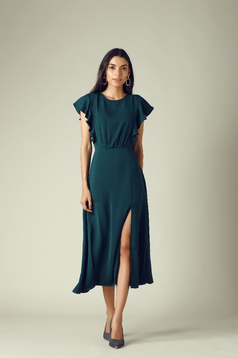 GIPSY Womens Round Neck Slub Midi Dress