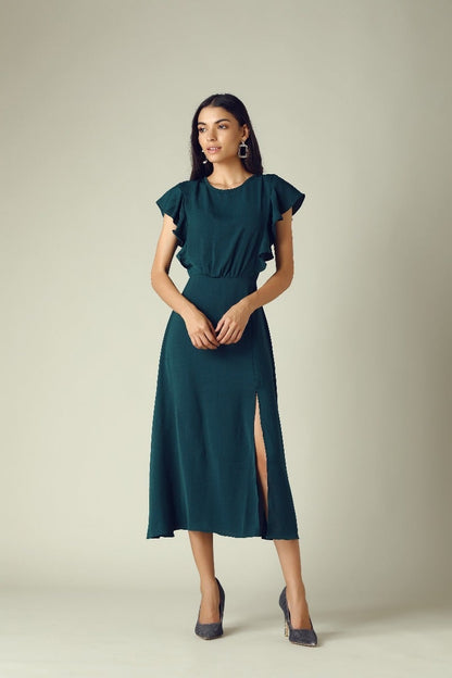 GIPSY Womens Round Neck Slub Midi Dress