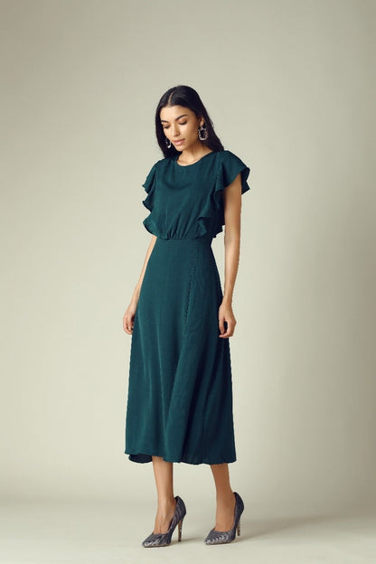 GIPSY Womens Round Neck Slub Midi Dress