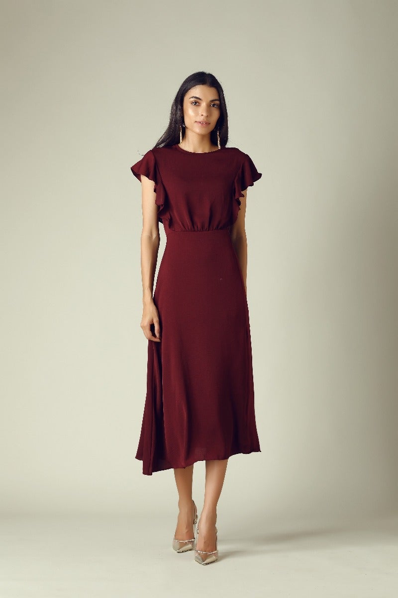 GIPSY Womens Round Neck Slub Midi Dress