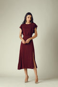 GIPSY Womens Round Neck Slub Midi Dress