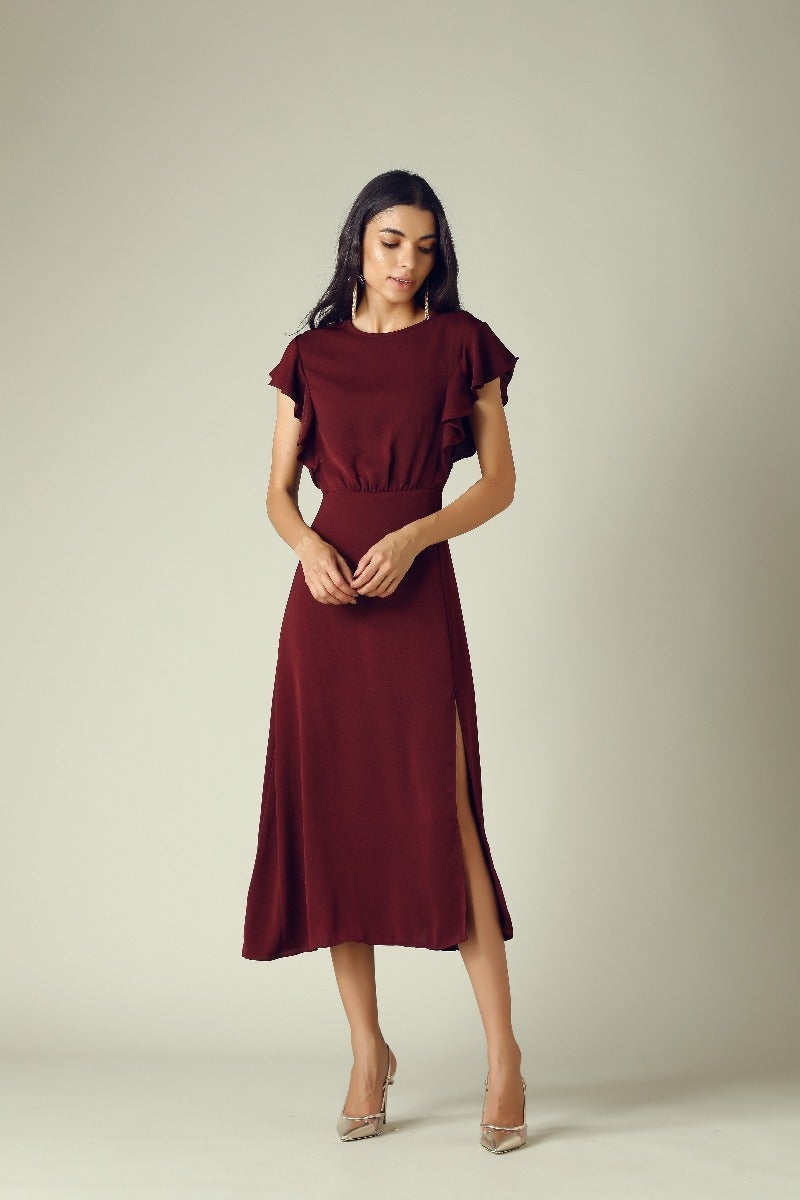 GIPSY Womens Round Neck Slub Midi Dress