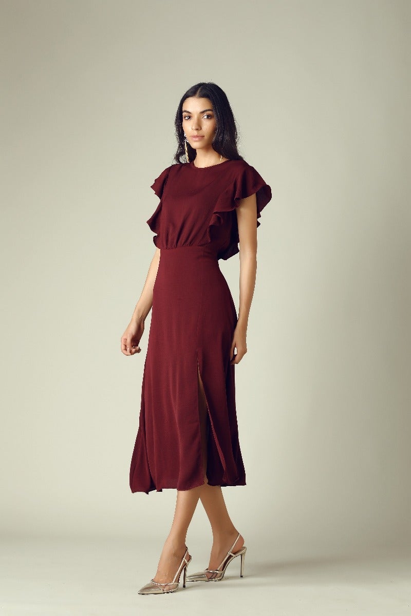 GIPSY Womens Round Neck Slub Midi Dress
