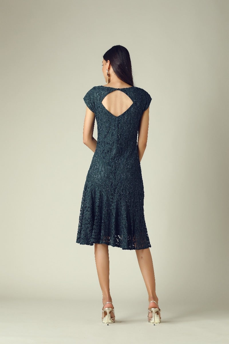 GIPSY Womens Round Neck Lace Flared Dress