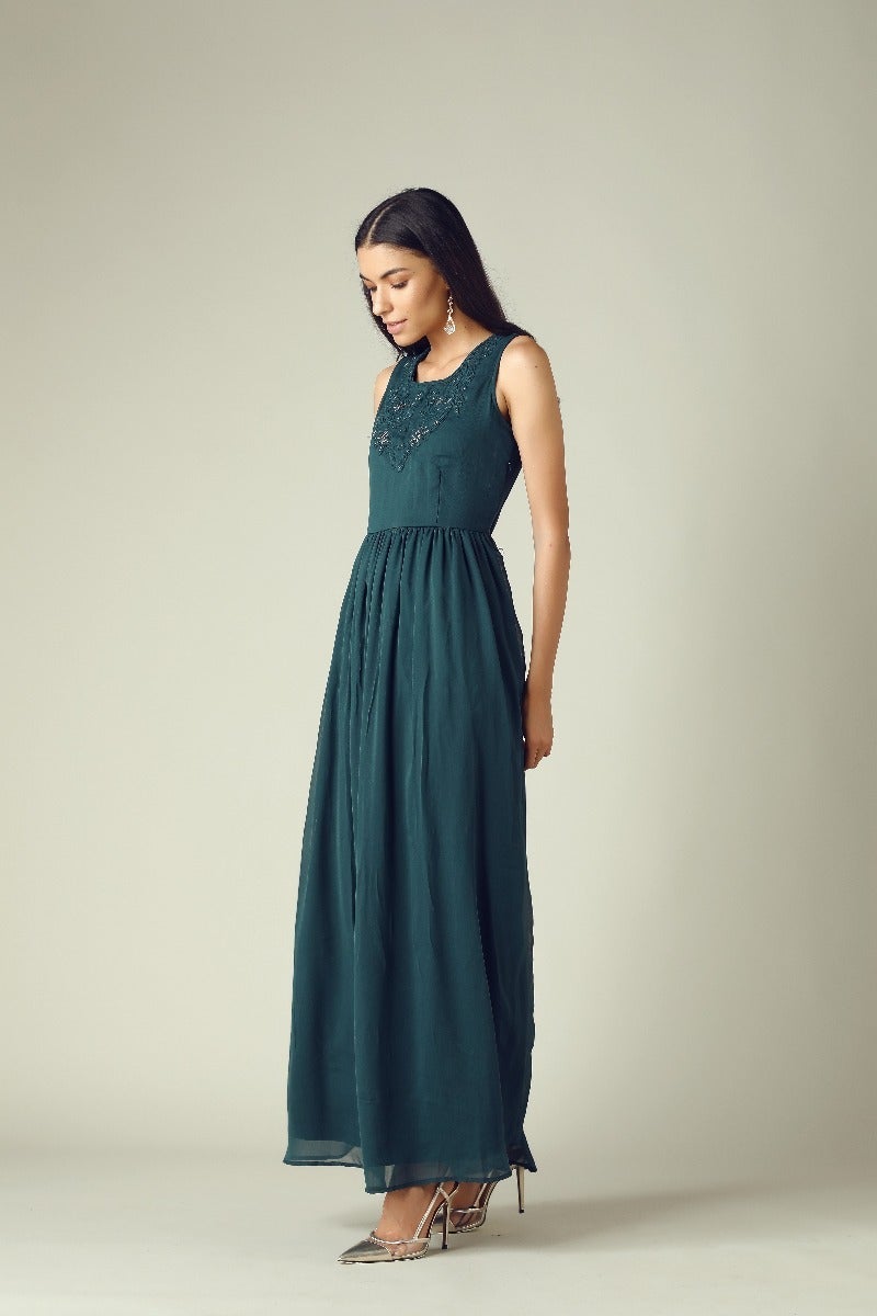 GIPSY Womens Round Neck Embellished Maxi Dress