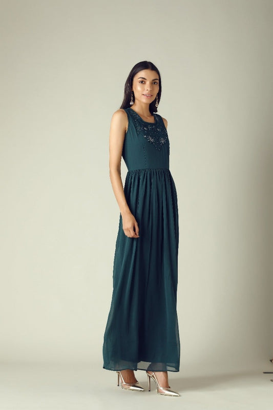 GIPSY Womens Round Neck Embellished Maxi Dress