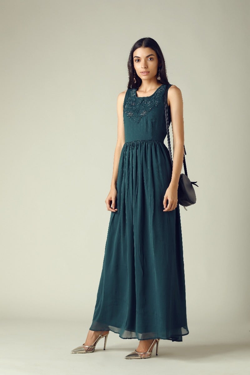 GIPSY Womens Round Neck Embellished Maxi Dress