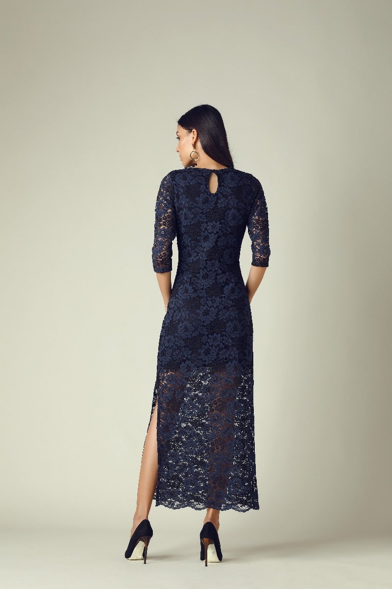 GIPSY Womens Round Neck Lace Maxi Dress