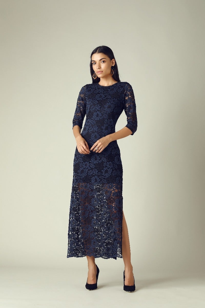 GIPSY Womens Round Neck Lace Maxi Dress