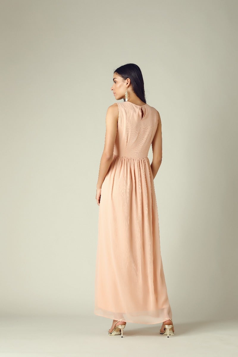 GIPSY Womens Round Neck Pink Embellished Maxi Dress