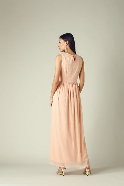 GIPSY Womens Round Neck Pink Embellished Maxi Dress