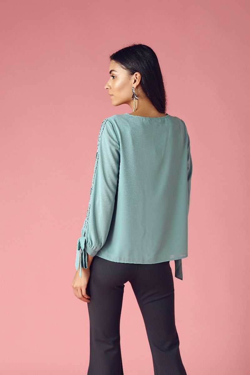 GIPSY Womens Round Neck Embellished Top