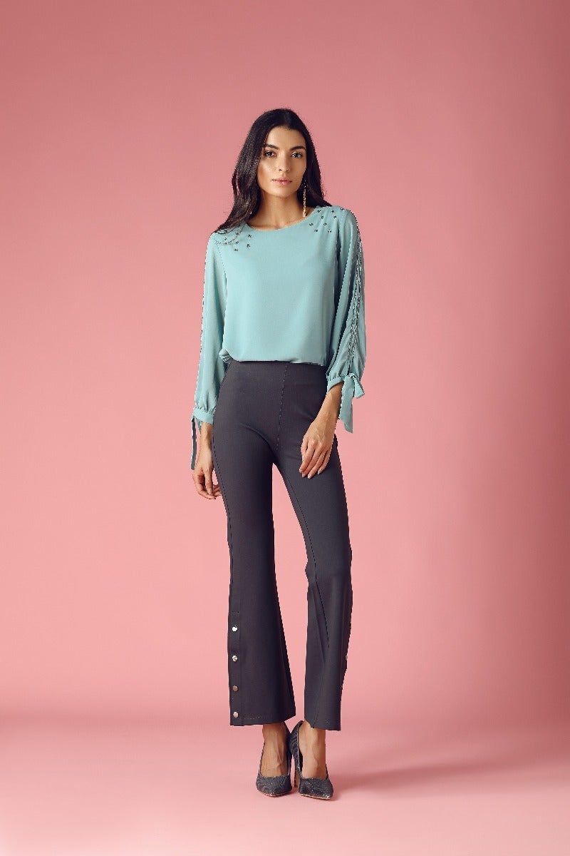 GIPSY Womens Round Neck Embellished Top