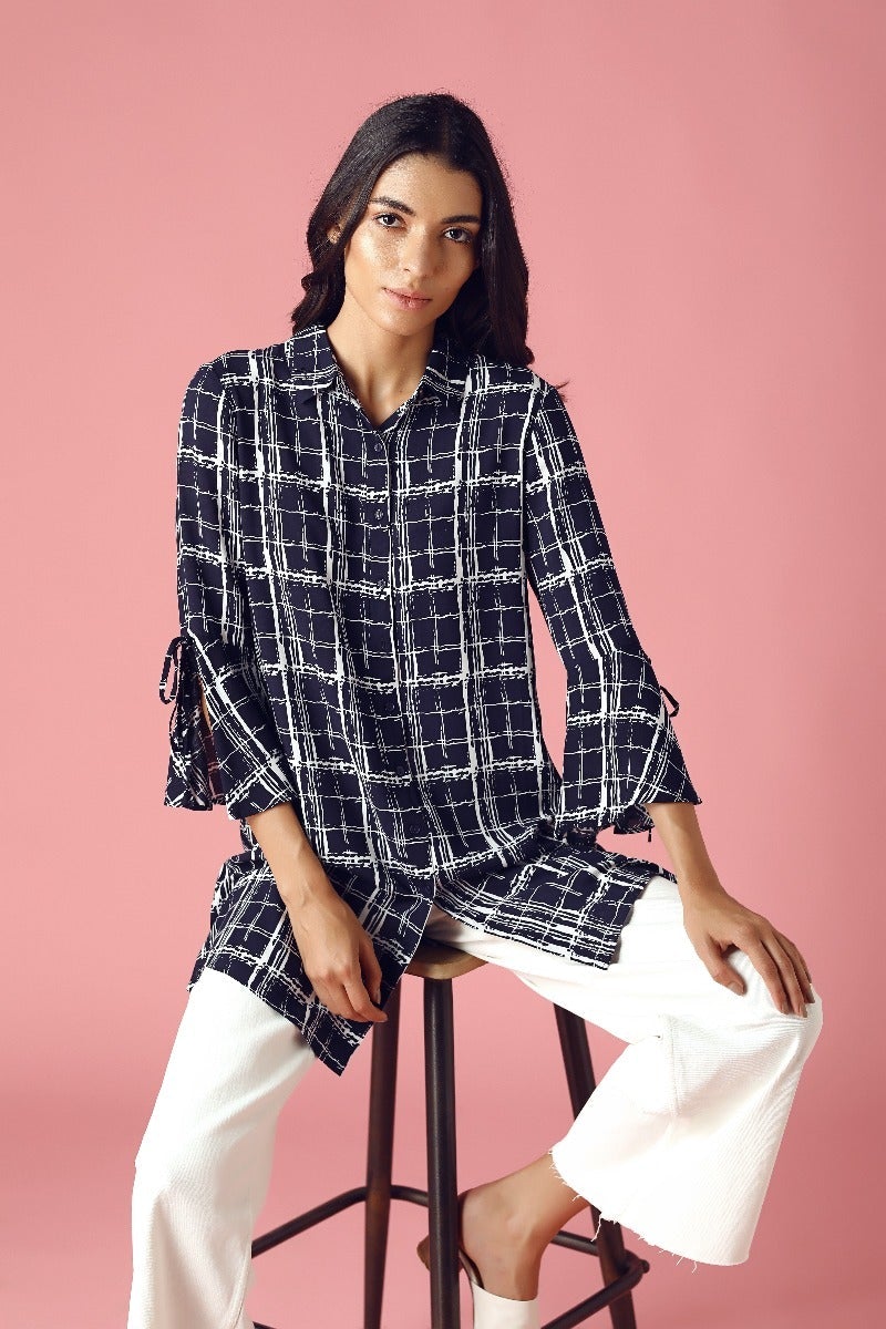 GIPSY Womens Collared Printed Tunic
