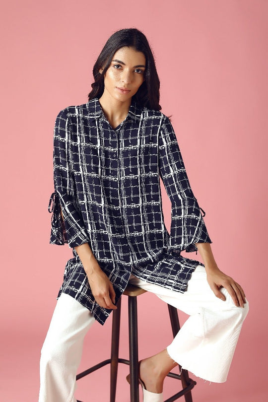 GIPSY Womens Collared Printed Tunic