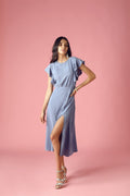 Gipsy Blue Round Neck Shimmer Midi Dress
