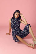 Gipsy Navy Band Collar Floral Printed Jumpsuit