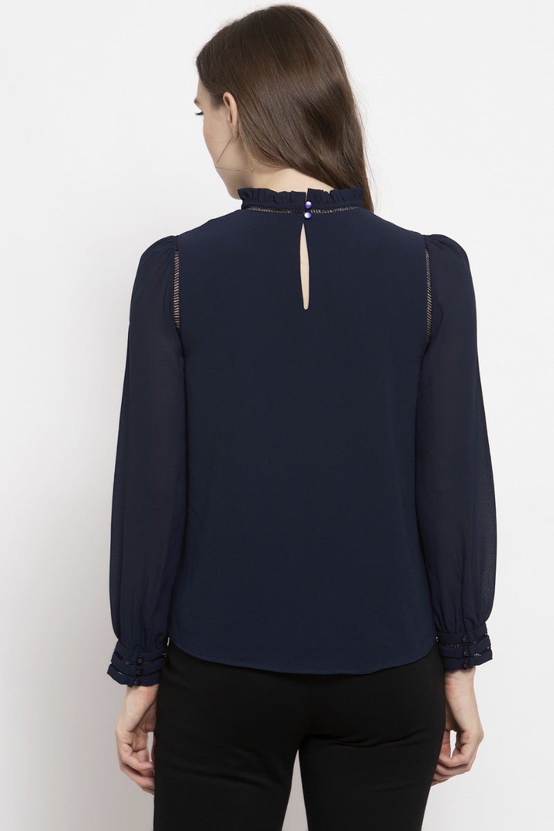 Gipsy Navy Blue Solid Georgette Top