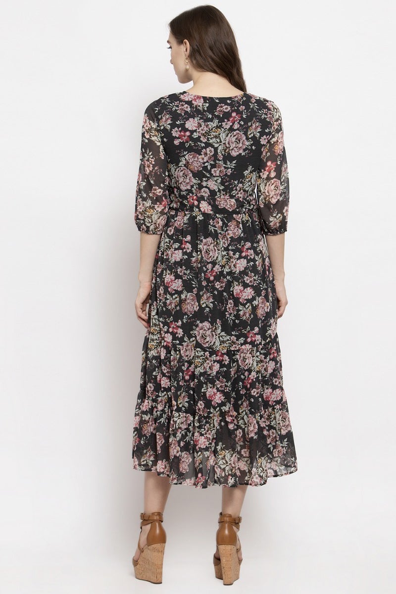 Gipsy Dark Grey Floral Georgette Dress