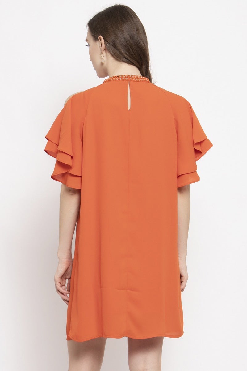 Gipsy Orange Embellished Solid Georgette Dress