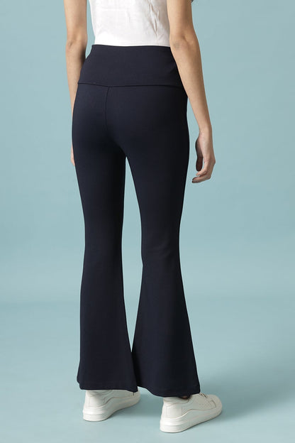 Navy Blue Solid Synthatic Bootcut Jegging