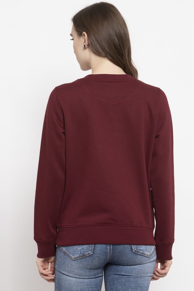Gipsy Burgandy Solid Poly Cotton Sweatshirt