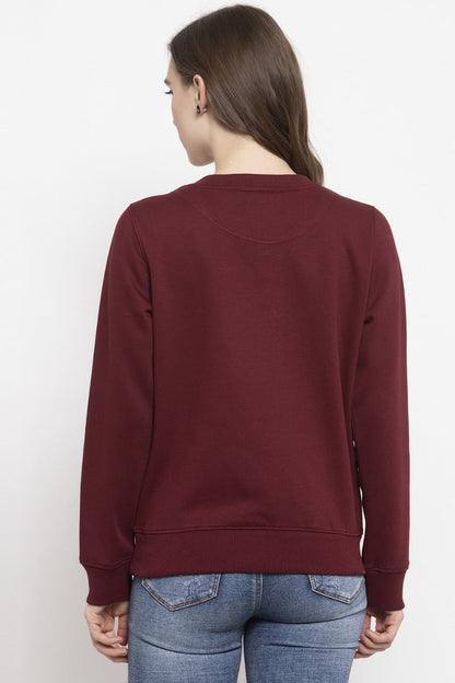 Gipsy Burgandy Solid Poly Cotton Sweatshirt
