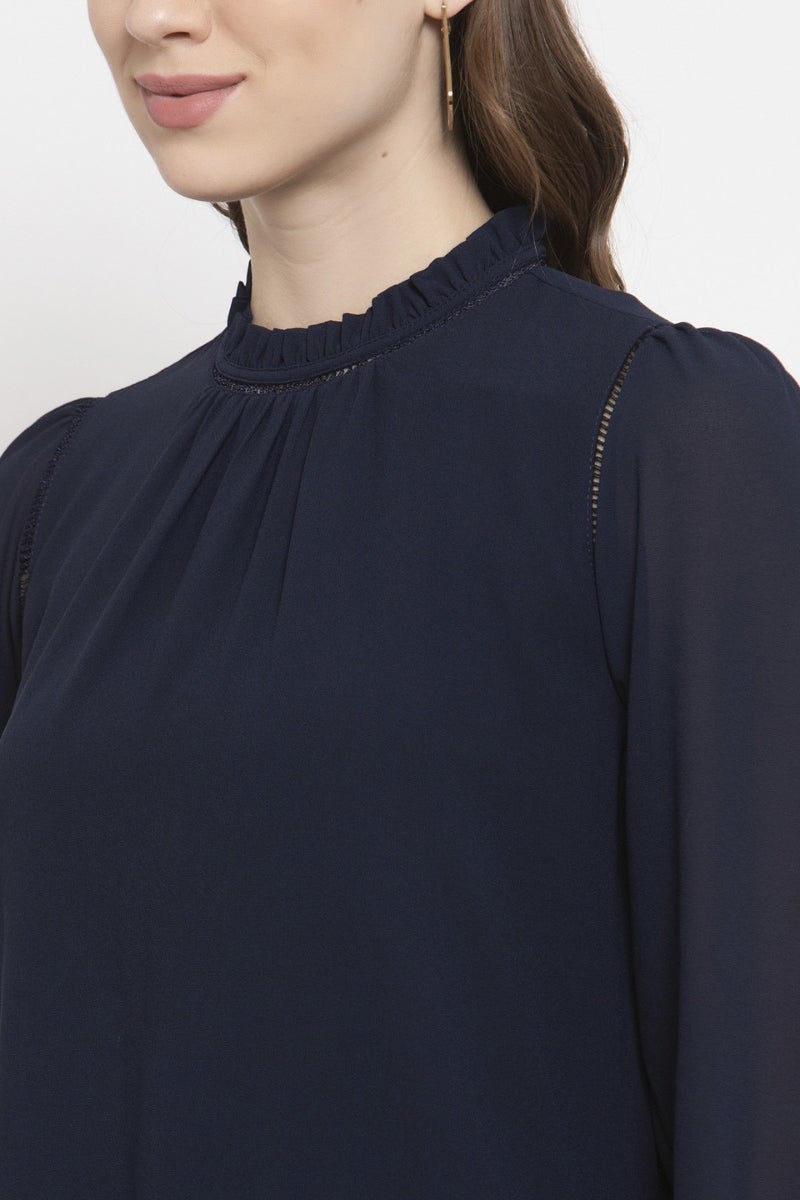 Gipsy Navy Blue Solid Georgette Top