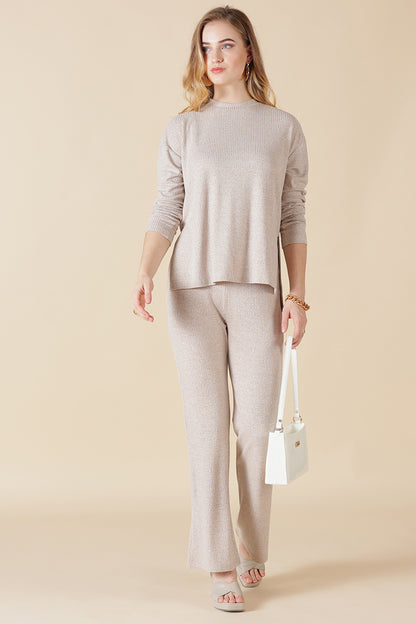 Gipsy Beige Poly Knit Co-Ord Pant