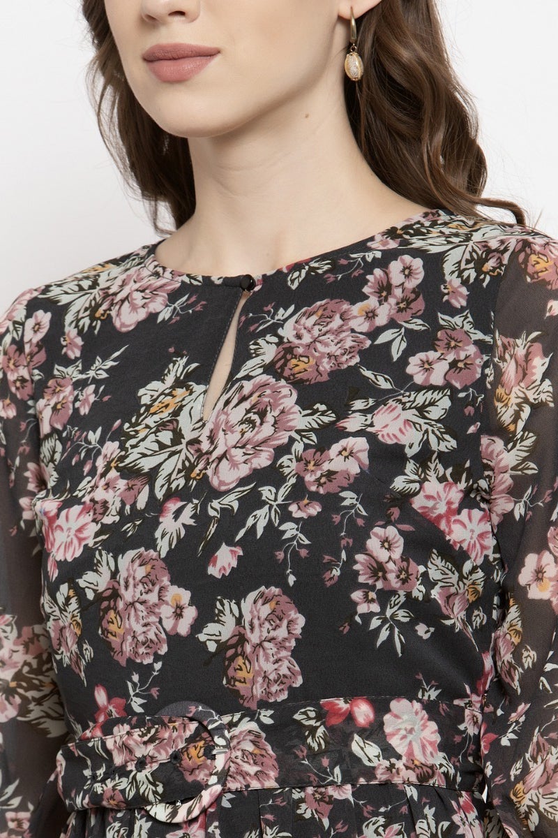 Gipsy Dark Grey Floral Georgette Dress